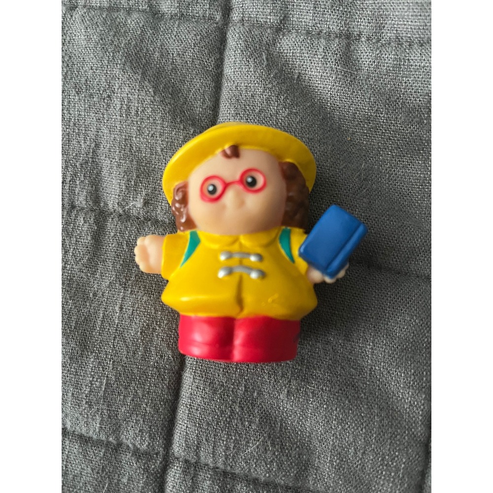 Fisher Price Little People Sonya Lee Yellow Raincoat Red Glasses Backpack Figure
